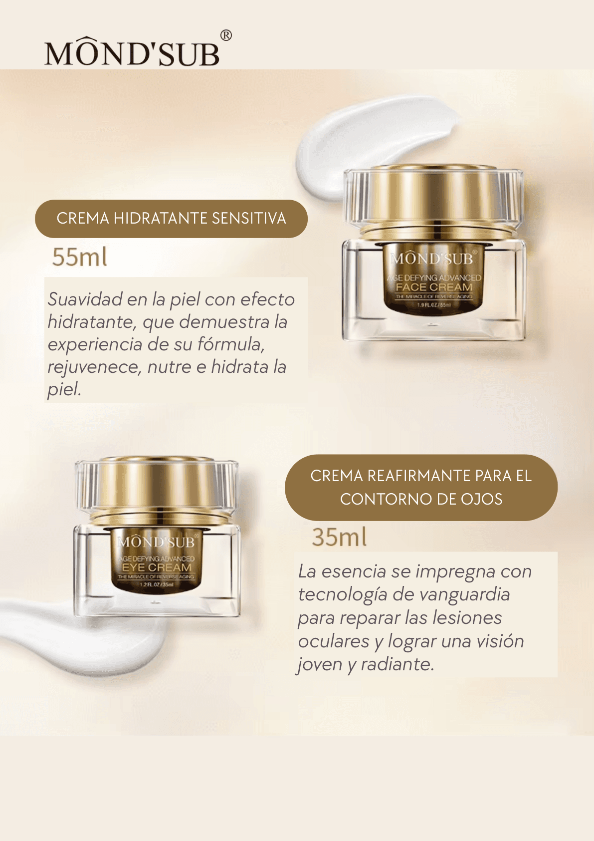CREMA HIDRATANTE SENSITIVA y CREMA REAFIRMANTE PARA EL CONTORNO DE OJOS