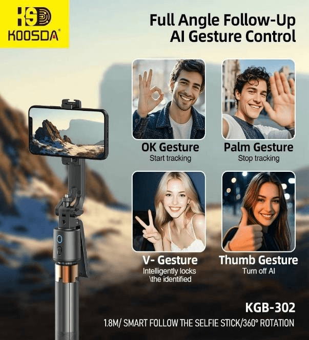 KGB - Palo de Selfie Inteligente con Seguimiento Facial 360° y Trípode Extensible 3
