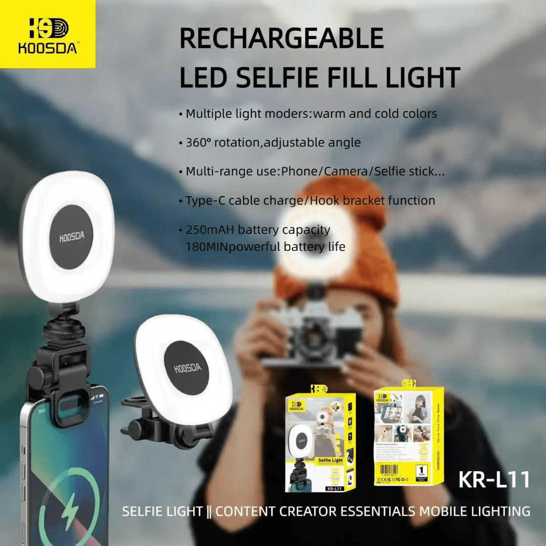 KR-L11 Luz LED Recargable Tipo C para Selfies con Batería Extra 3