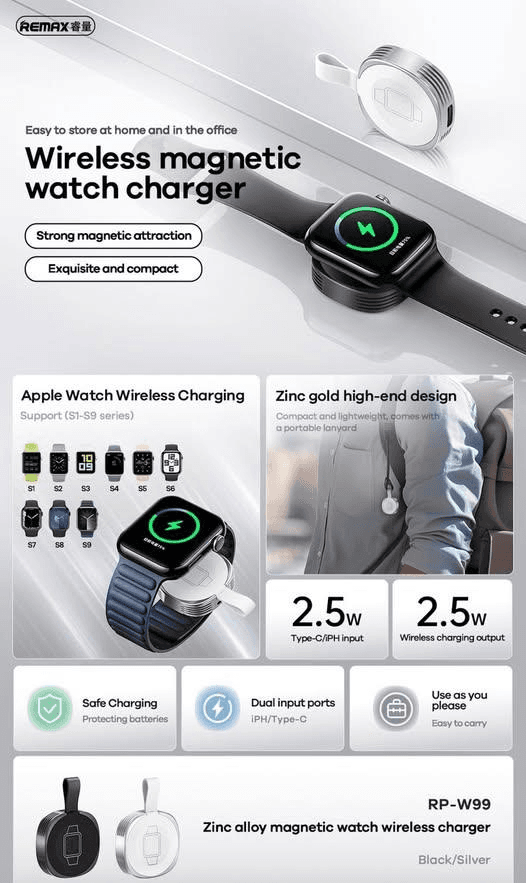 RP-W99 Cargador Inalámbrico de Aleación de Zinc con Reloj Magnético