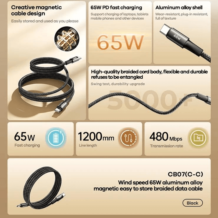 CB07 - Cable de datos trenzado de aleación de aluminio con atracción magnética 2