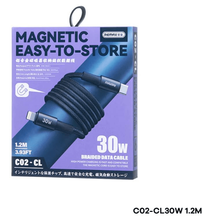 C02-CL30W - Cable de datos de aleación de aluminio con succión magnética y trenzado