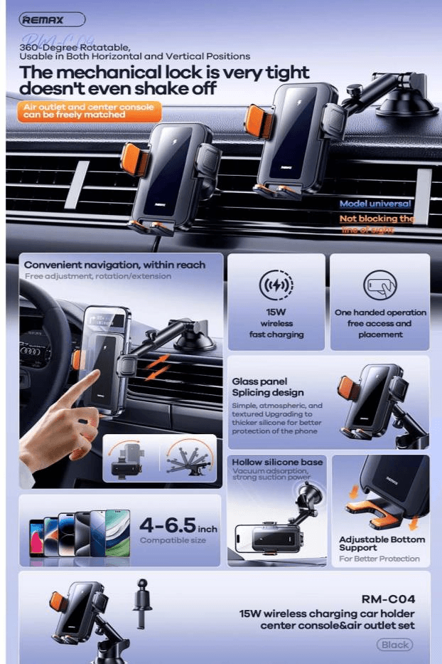 RM-C04 Soporte para Automóvil con Carga Inalámbrica de 15W y Montaje en Ventilación de Aire 3