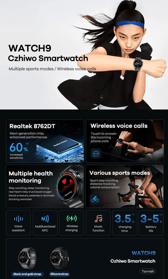 SMART-WATCH-9-CZHIWO - Reloj Inteligente de Alta Duración con Conectividad Inalámbrica
