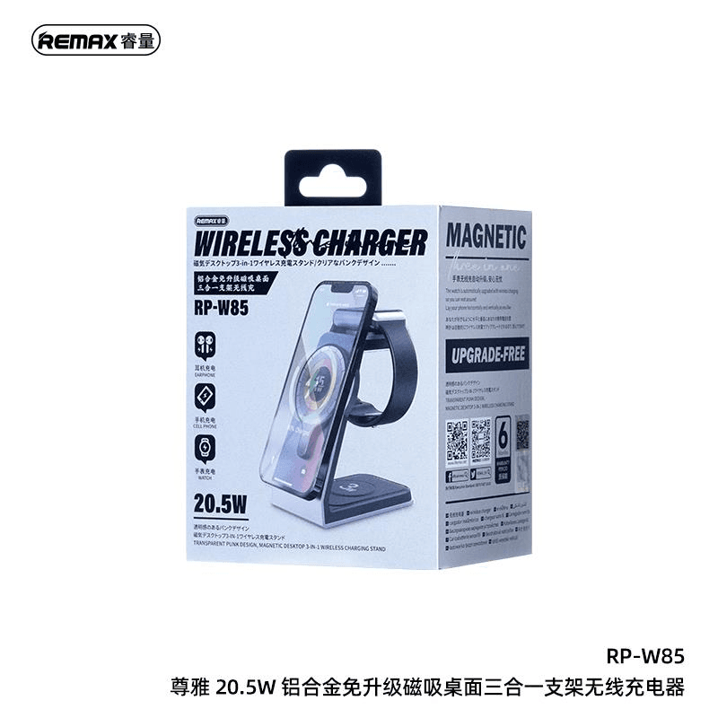 RP-W85 Cargador Inalámbrico 3 en 1 para iPhone, AirPod y Apple Watch con Soporte Magnético