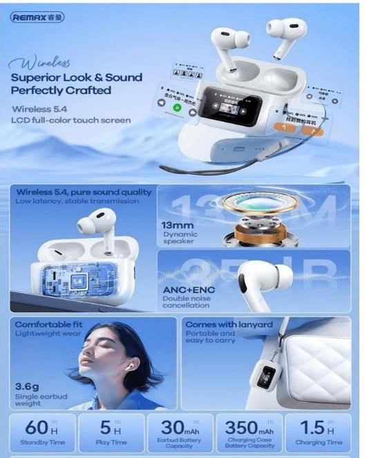 W20 Auriculares con Pantalla Táctil LCD Full-Color