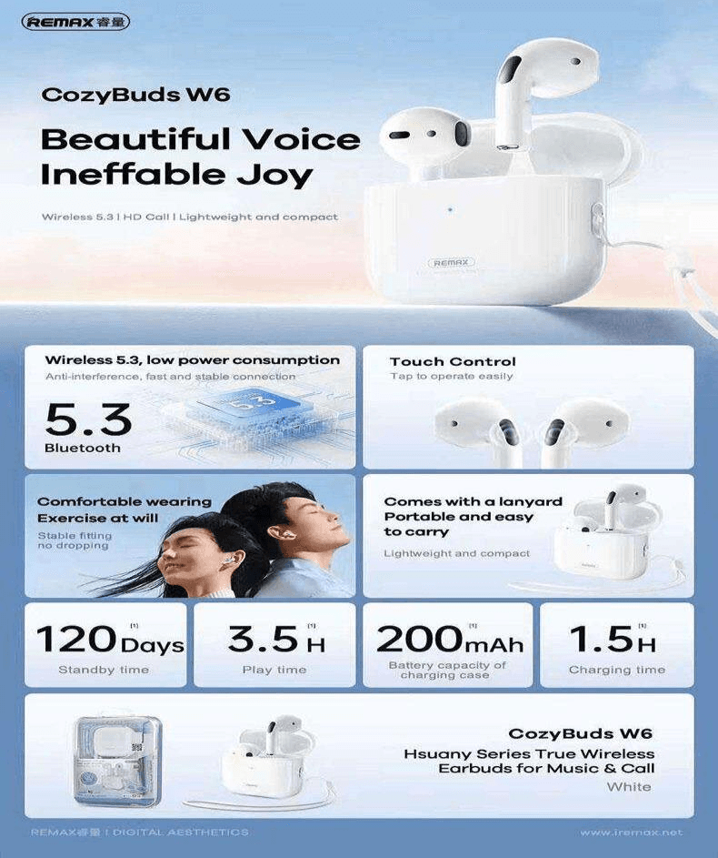 W6 Auriculares Inalámbricos Bluetooth 5.3 con Control Táctil