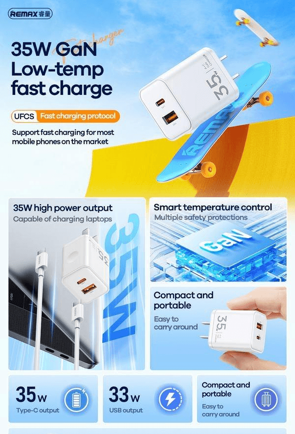 RP-U161 Cargador Rápido de 35 Watts con Tecnología GAN y Chip Inteligente 3
