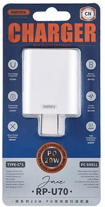 RP-U70 Cargador Rápido de 20 Watts con Tecnología PD 2