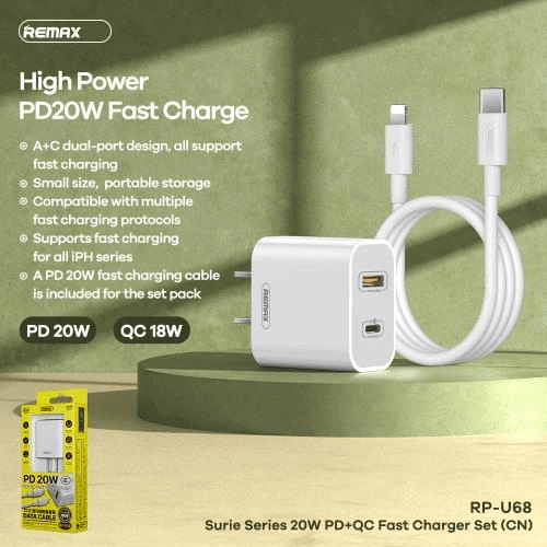 RP-U68 Cargador Rápido USB 20W con PD y QC 2