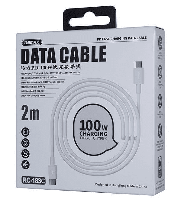 RC-183C Cargador Rápido 100W y Cable de Datos de 2 Metros para Apple y Android 2