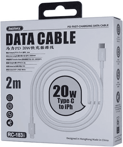 RC-183I - Cable USB Lightning a Type C con Carga Rápida de 20W y 2 Metros de Largo 2