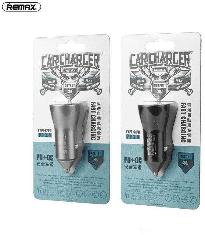 RCC-107 Cargador de Carro Inteligente USB/Tipo C con Tecnología PD/QC 3.0 2