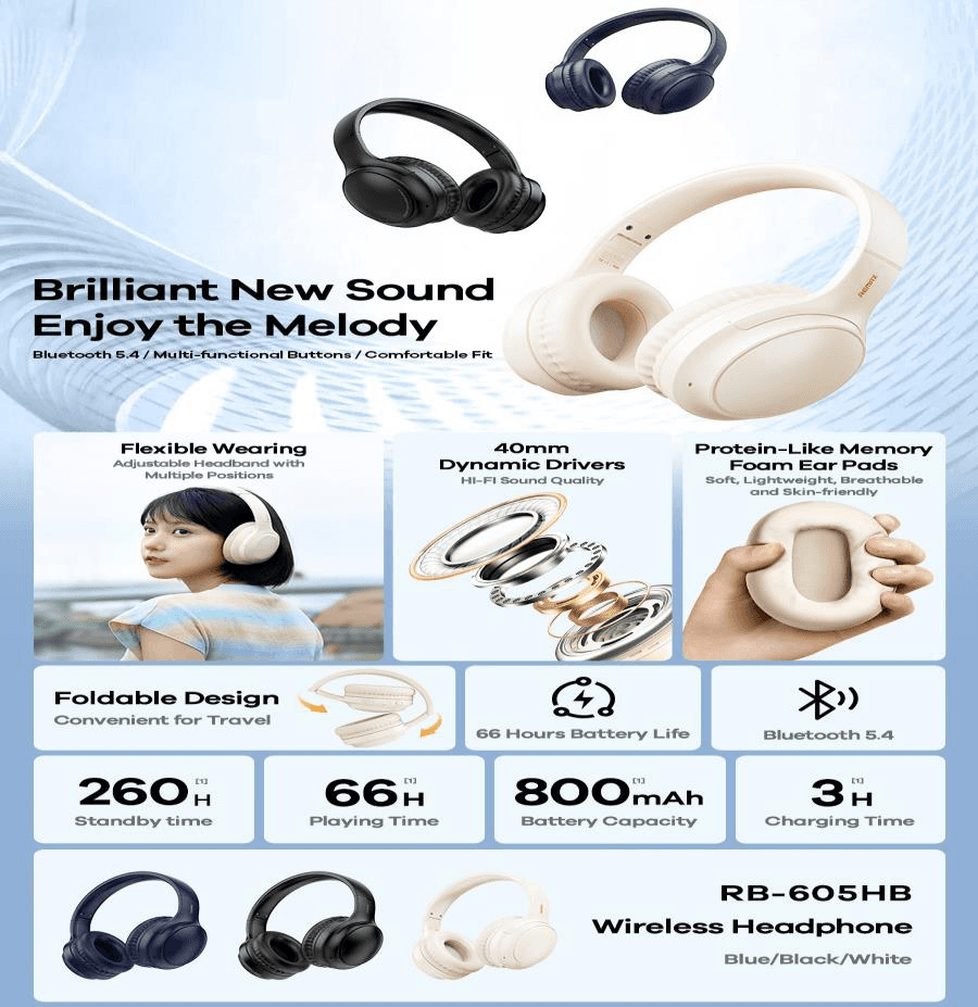 RB-605HB Auriculares Inalámbricos con Extra Bass y Diseño Plegable 3