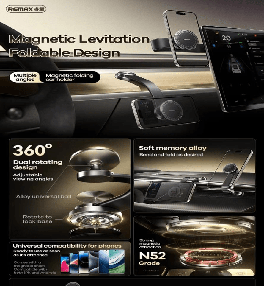 RM-C41 Cargador para Auto con Soporte Magnético y Giro 360 Grados 3