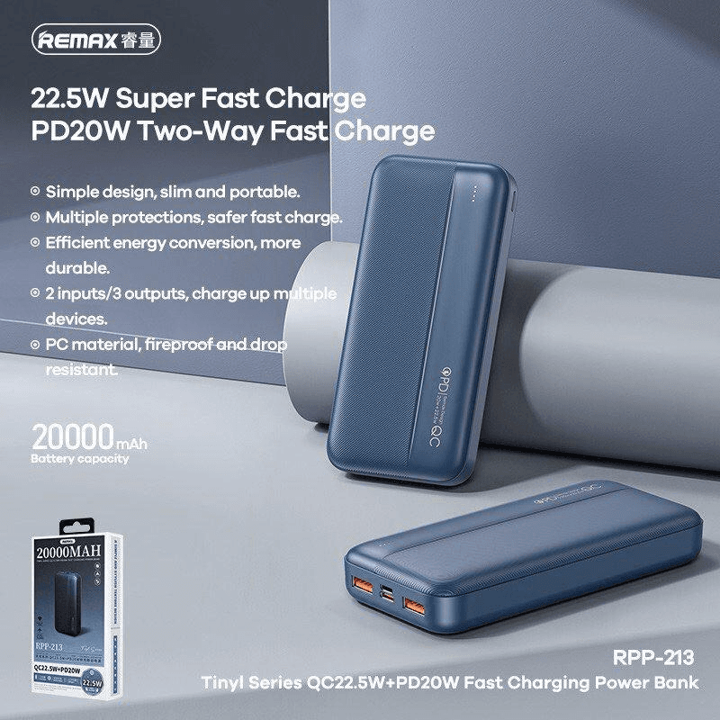 RPP-213 Power Bank de 20000mAh con Carga Rápida QC y PD 2