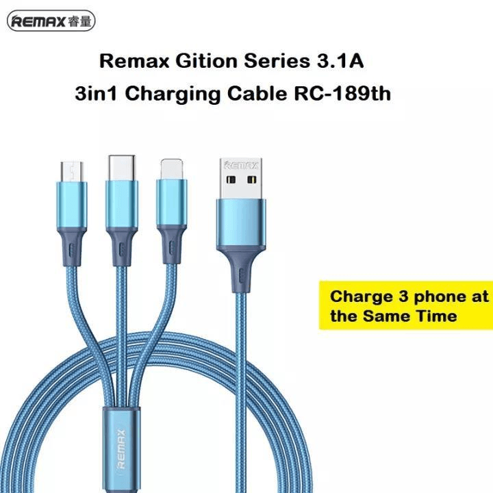 RC-189TH Cable USB Serie Gition 3.1 Amp con Nylon Trenzado y Aleación 3