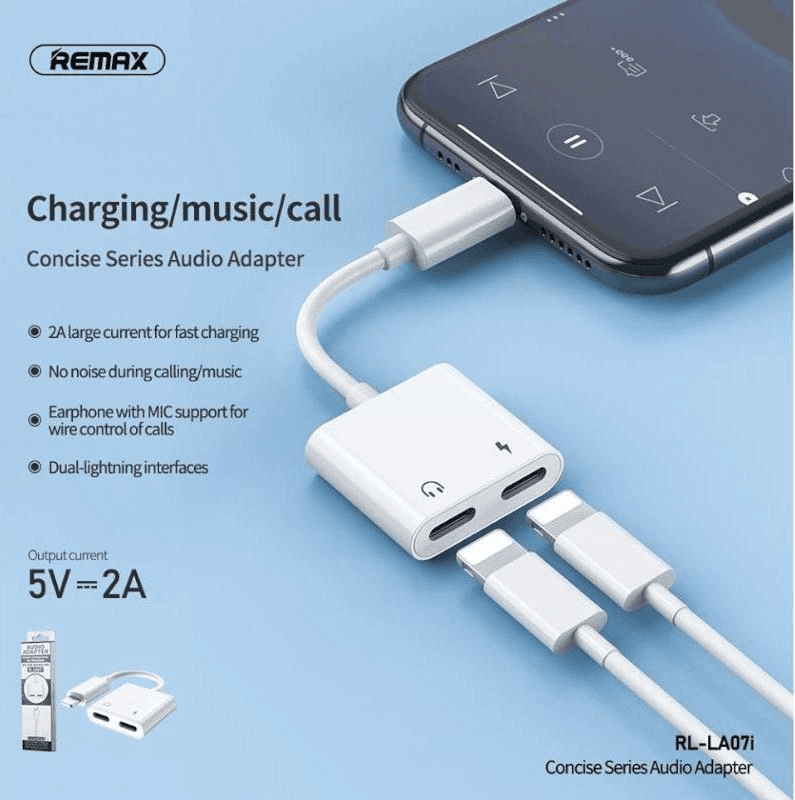 RL-LA07I - Adaptador de Audio y Carga Inteligente con Doble Entrada Lightning 2
