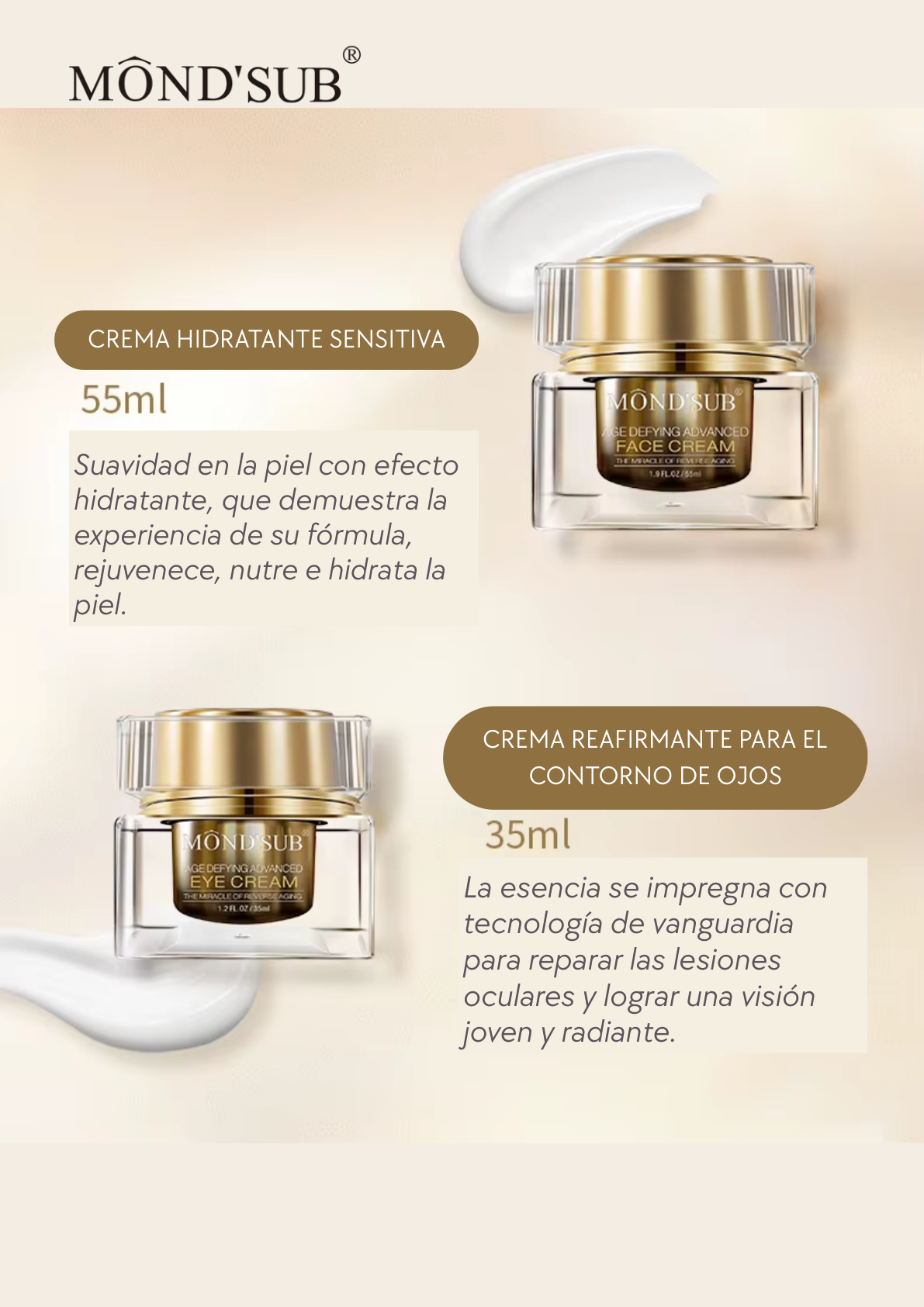 CREMA HIDRATANTE SENSITIVA y CREMA REAFIRMANTE PARA EL CONTORNO DE OJOS