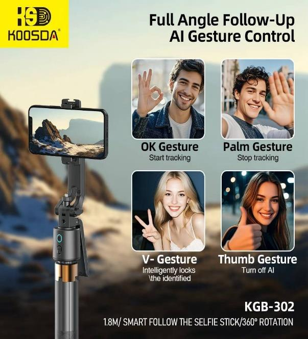 KGB - Palo de Selfie Inteligente con Seguimiento Facial 360° y Trípode Extensible imagen 3