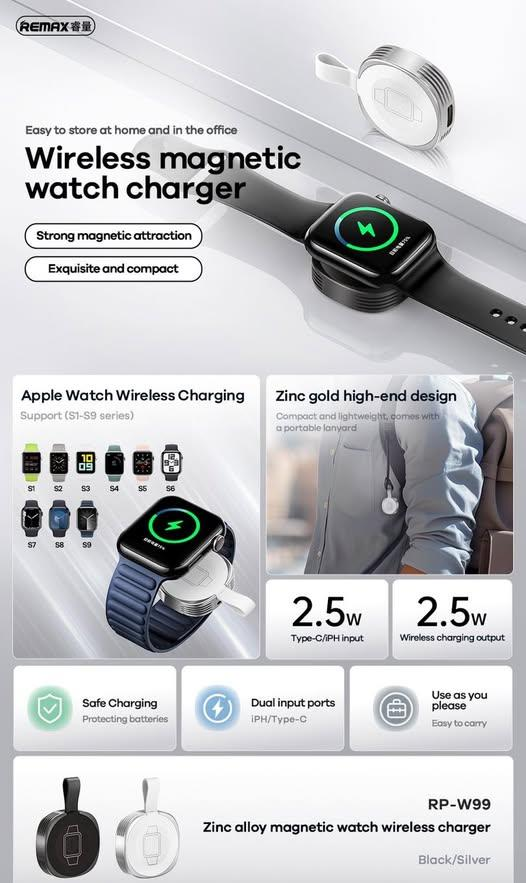 RP-W99 Cargador Inalámbrico de Aleación de Zinc con Reloj Magnético