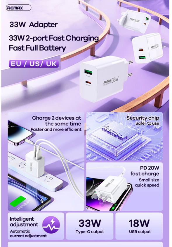 RP-U122 Cargador Rápido Dual de 33W para Dispositivos Apple y Android imagen 2