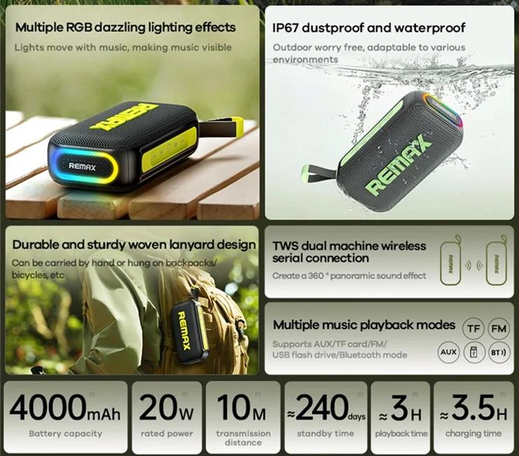 RB-M10 Altavoz Portátil Inalámbrico Impermeable de 20W imagen 3