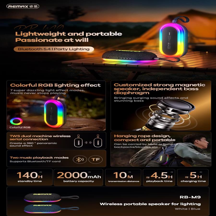 RB-M9 Altavoz Inalámbrico Portátil con Luces y Salida de 7W imagen 2