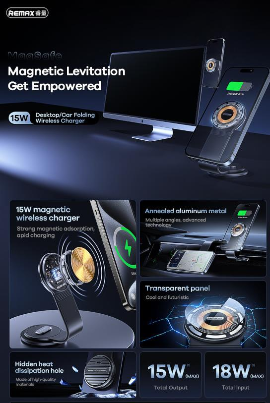 RP-W93 Soporte de Coche con Carga Inalámbrica y Función Plegable para iPhone imagen 3