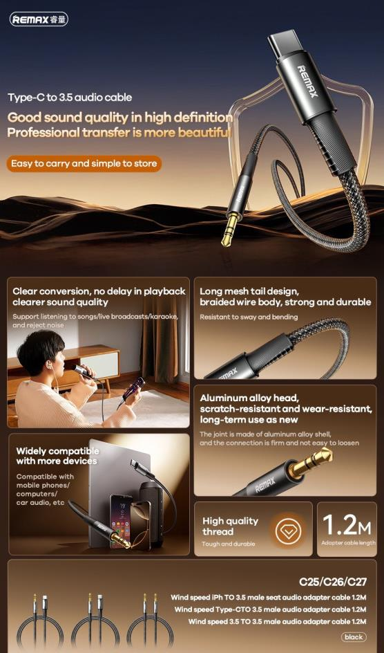 C-25-C Cable Adaptador de Audio 3.5mm a Lightning/Type C imagen 2