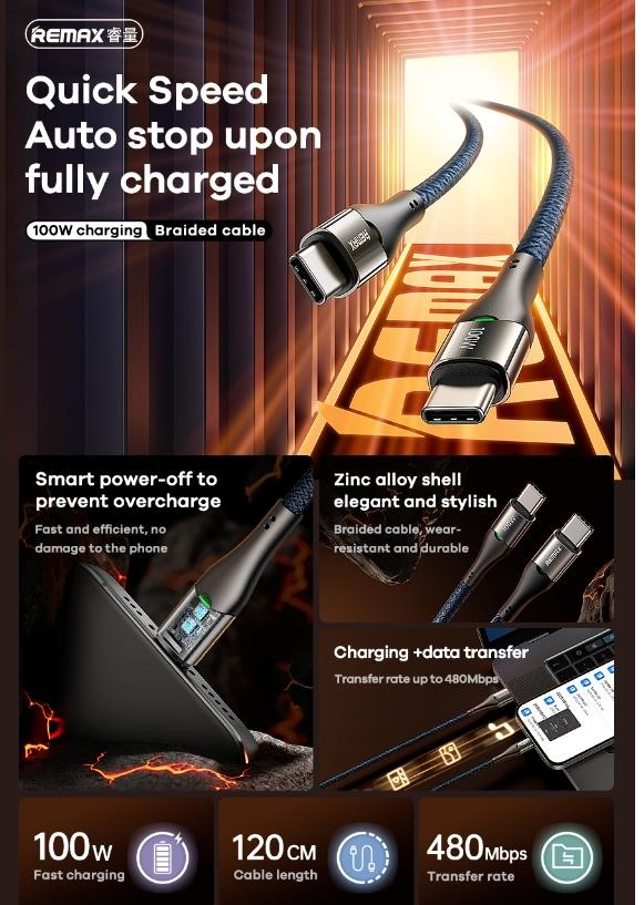 RC-C115 Cable de Datos con Carga Rápida Inteligente de 100W imagen 3