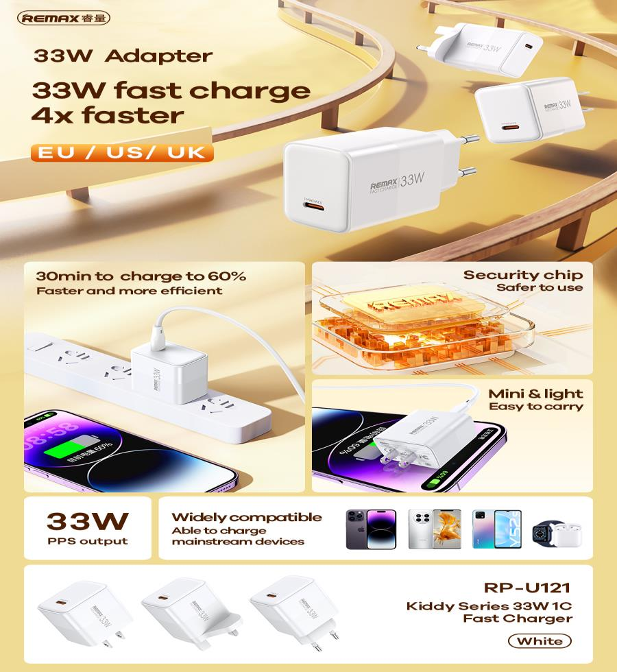 RP-U121 Cargador Rápido USB-C Compatible con Apple y Android