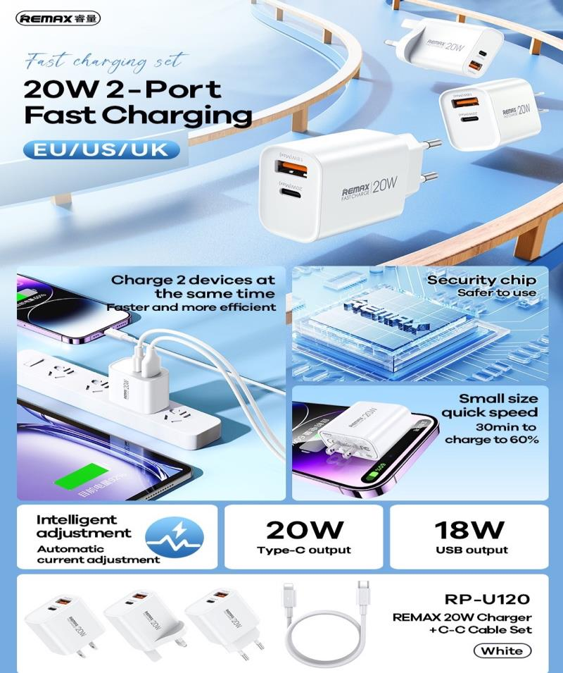 RP-U120 Cargador Rápido USB/Tipo C 20W Compatible con Apple y Android imagen 2