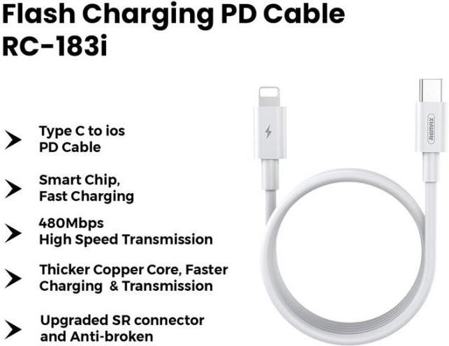 RC-183I - Cable USB Lightning a Type C con Carga Rápida de 20W y 2 Metros de Largo imagen 3