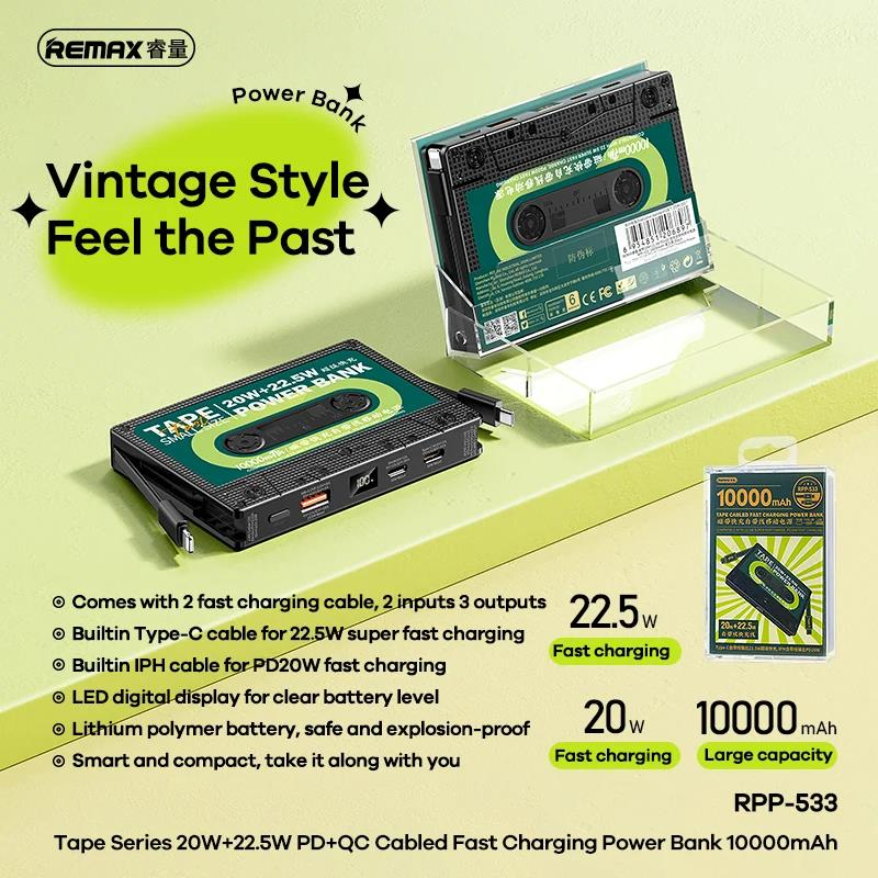 RPP-533 Power Bank de 10000mAh con Carga Rápida PD+QC