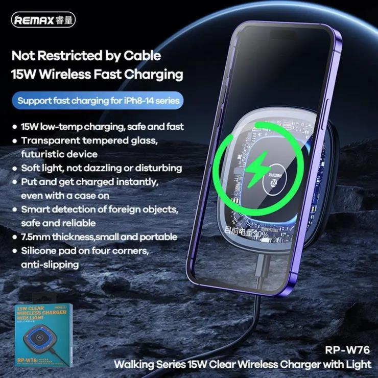 RP-W76 Cargador Inalámbrico Rápido de 15W Compatible con Apple y Android